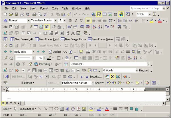 Известный пример – Microsoft Word с отображением всех панелей инструментов.