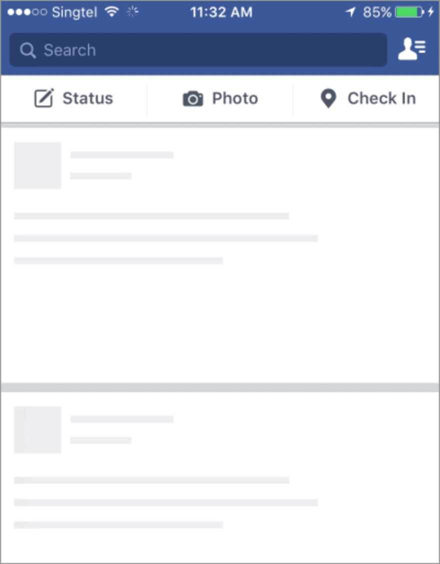 Сначала Facebook показывает скелет экрана, а затем добавляет контент по мере его загрузки