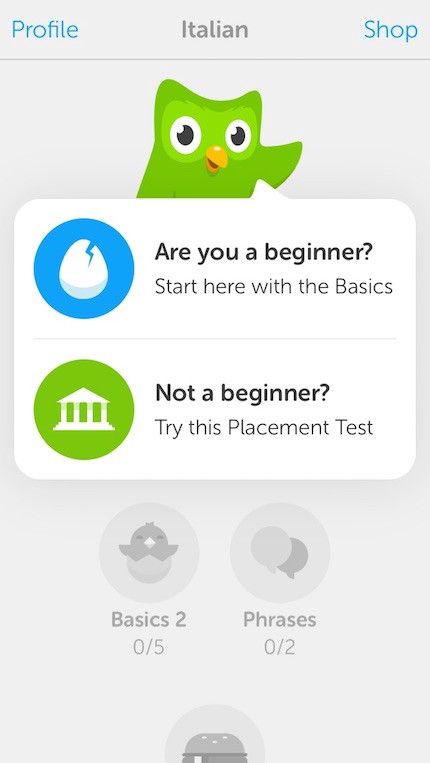 Приветственный экран в Duolingo