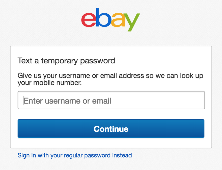 Ebay присылает СМС с одноразовым паролем на номер телефона