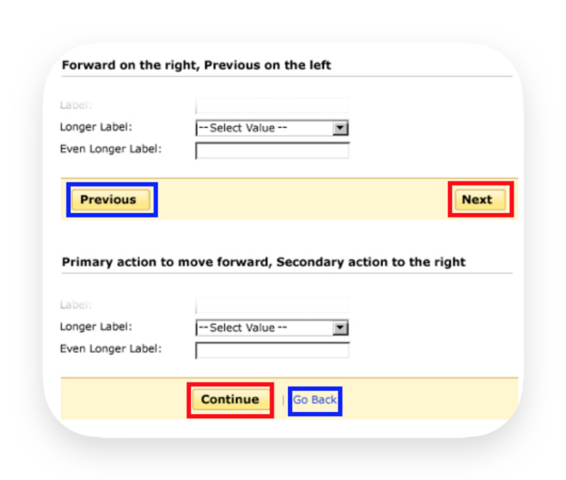  Если первая кнопка в форме регистрации Next, остальные не должны быть Proceed или Continue.