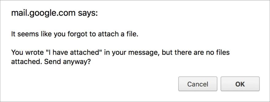 Забыть прикрепить файл может быть неловко. К счастью, Gmail напоминает вам об этом умным уведомлением
