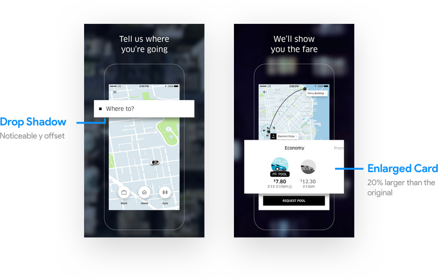 Карточки и тени в приложении uber