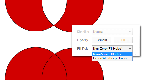 Пример использования заливки “Non-Zero (Fill Holes)” и “Even-Odd (Keep Holes)” в Gravit.