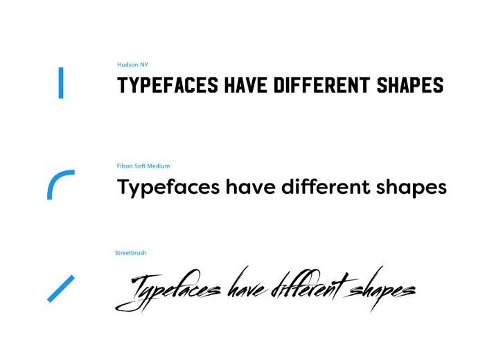 Приклади трьох різних шрифтів із простими фігурами та лініями