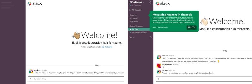 Скриншоты прогрессивного обучения, используемого Slack