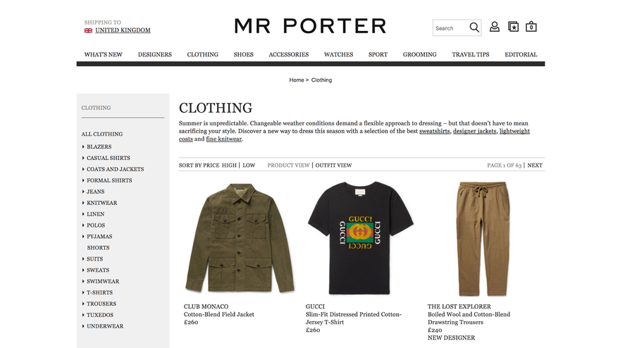 На этом скриншоте страницы сайта MR PORTER