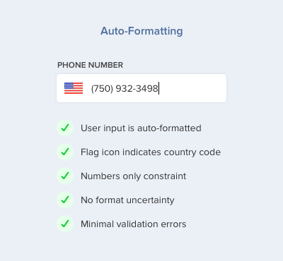 Ошибки формы в поле «Номер телефона» - автоформатирование