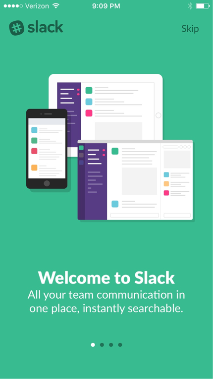 Экран приветствия в Slack