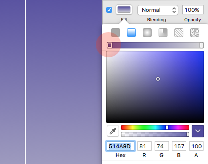Кликнте на первом стоп-цвете на полосе градиента, и введите значение цвета 514A9D