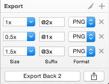 панель экспорта из Sketch для iOS @1x и @3x
