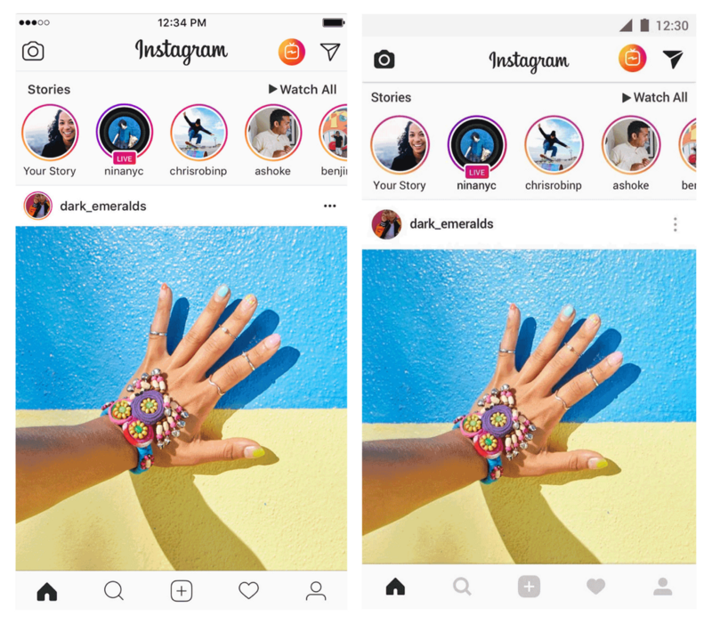 Слева – Instagram для iOS; Справа – Instagram для Android