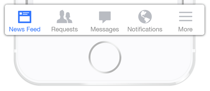 Нижняя панель вкладок Facebook для iOS.