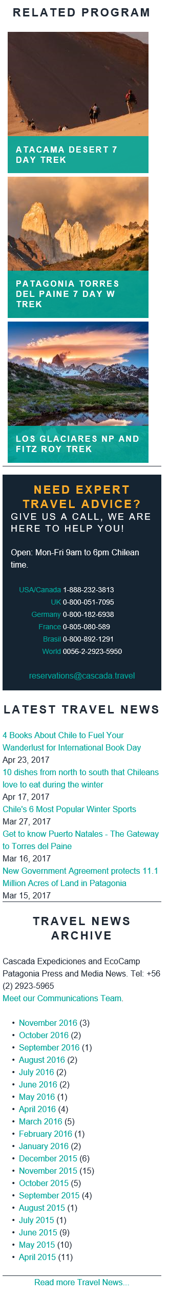 Сайдбар на сайте www.cascada.travel