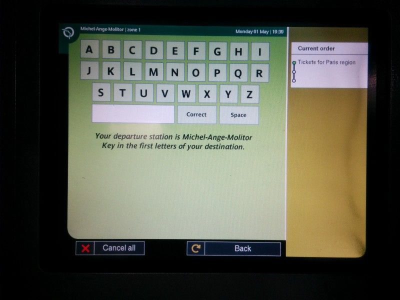 Покупка билетов на метро в Париже - ABCDE клавиатура автомата для покупки билетов