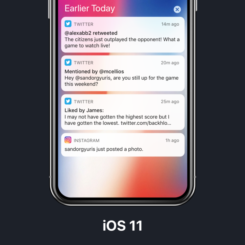 Текущий вариант уведомлений в iOS 11